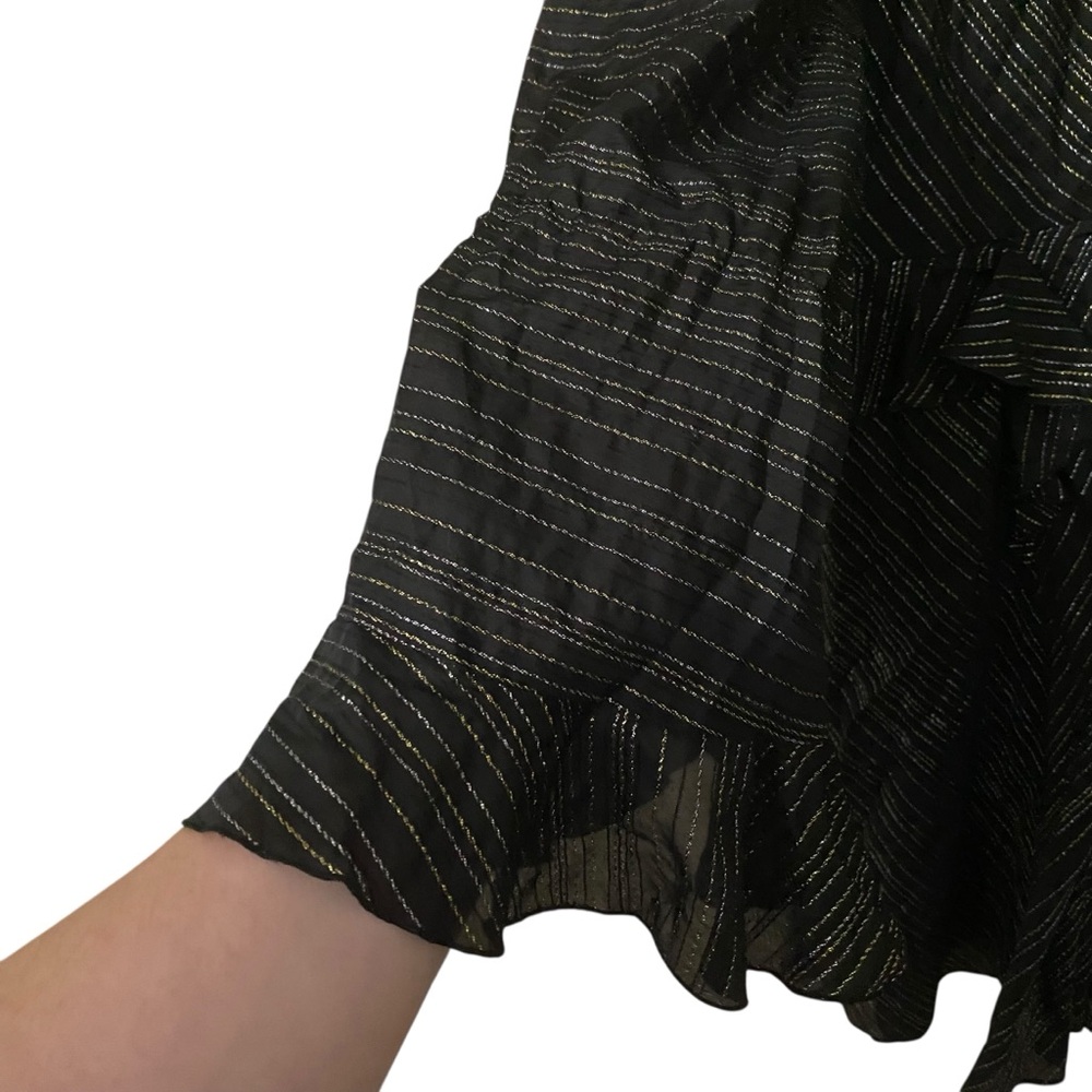 BCBGMaxazria Metallic Ruffled Detail Black Silver & Gold Cocktail Dress Large - Picture 11 of 13